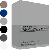 Droomtextiel Flanel Velvet Velours Hoeslaken Grijs Eenpersoons 90x200 cm - Hoogwaardige Kwaliteit - Fluweel Zacht