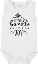 Baby Rompertje met tekst 'Little bundle of joy' | mouwloos l | wit zwart | maat 62/68 | cadeau | Kraamcadeau | Kraamkado