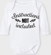 Baby Rompertje met tekst 'Instuctions not included' |Lange mouw l | wit zwart | maat 50/56 | cadeau | Kraamcadeau | Kraamkado