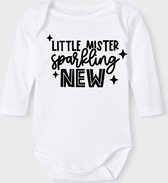 Baby Rompertje met tekst 'Little mister sparkle new' |Lange mouw l | wit zwart | maat 50/56 | cadeau | Kraamcadeau | Kraamkado