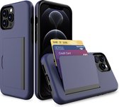 Cover voor iPhone 12 Pro met verborgen pasjeshouder  - iPhone 12 Pro case Donker Blauw - iPhone 12 Pro hoesje Donker Blauw