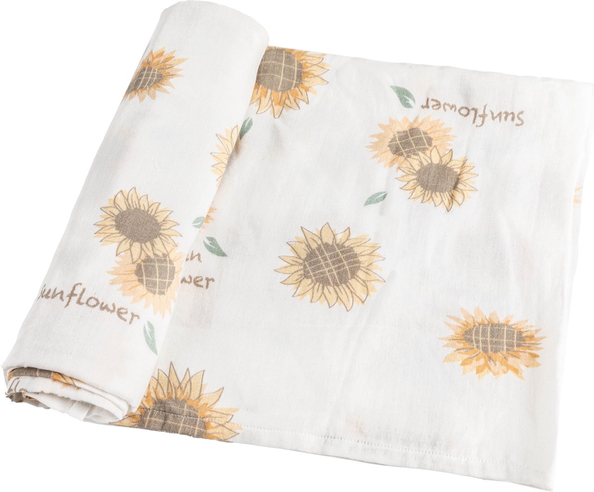Goedkoopste Louka swaddle zonnebloem - hydrofiel doek XL - 120x120 cm - 70 bamboe en 30 organic katoen