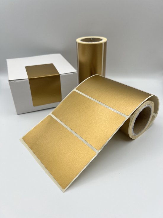 Gouden Sluitsticker - 100 Stuks - XXXL - rechthoek 100x50mm - donkergoud - sluitzegel - sluitetiket - preegsticker - chique inpakken - verzenddoos - cadeau - gift - trouwkaart - geboortekaart - kerst