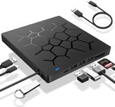 TechMate - 7 in 1 externe CD/DVD Brander en Speler - CD/DVD Drive voor Laptop of Macbook - USB 3.0 & USB-C - Mac & Windows - Plug & Play - 4 USB Poorten - SD & Micro SD