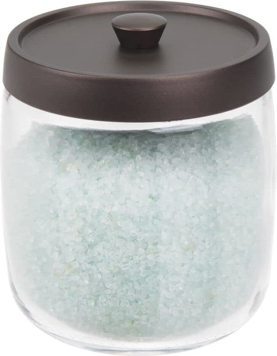 Lot De 2 Pots En Verre Pour Coton - Couvercle Bambou - Rangement Salle De Bain - 9.5x12cm - MDesign