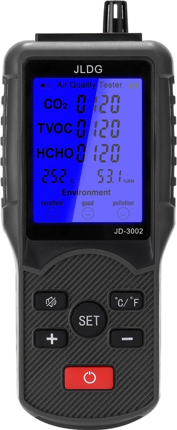 Foto: Jldg luchtkwaliteitsmeter co meter vos meter formaldehyde meter 3 in 1 draagbaar lcd scherm