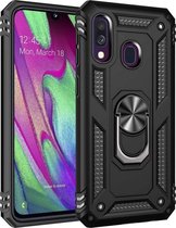 LuxeBass Hoesje geschikt voor Samsung Galaxy A40(s) Hoesje - Anti-Shock Hybrid Ring Armor Zwart