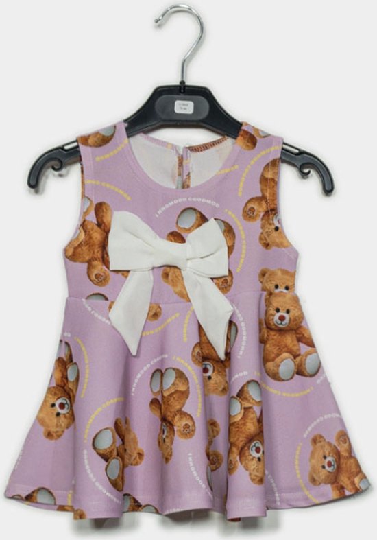 Baby jurk met beertjes en strik | lila | 86