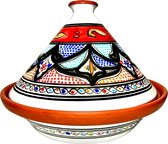 Handgemaakte Marokkaanse Tajine - Aardewerk - Glazuurlaag - Ø 30cm - Wit - Rood