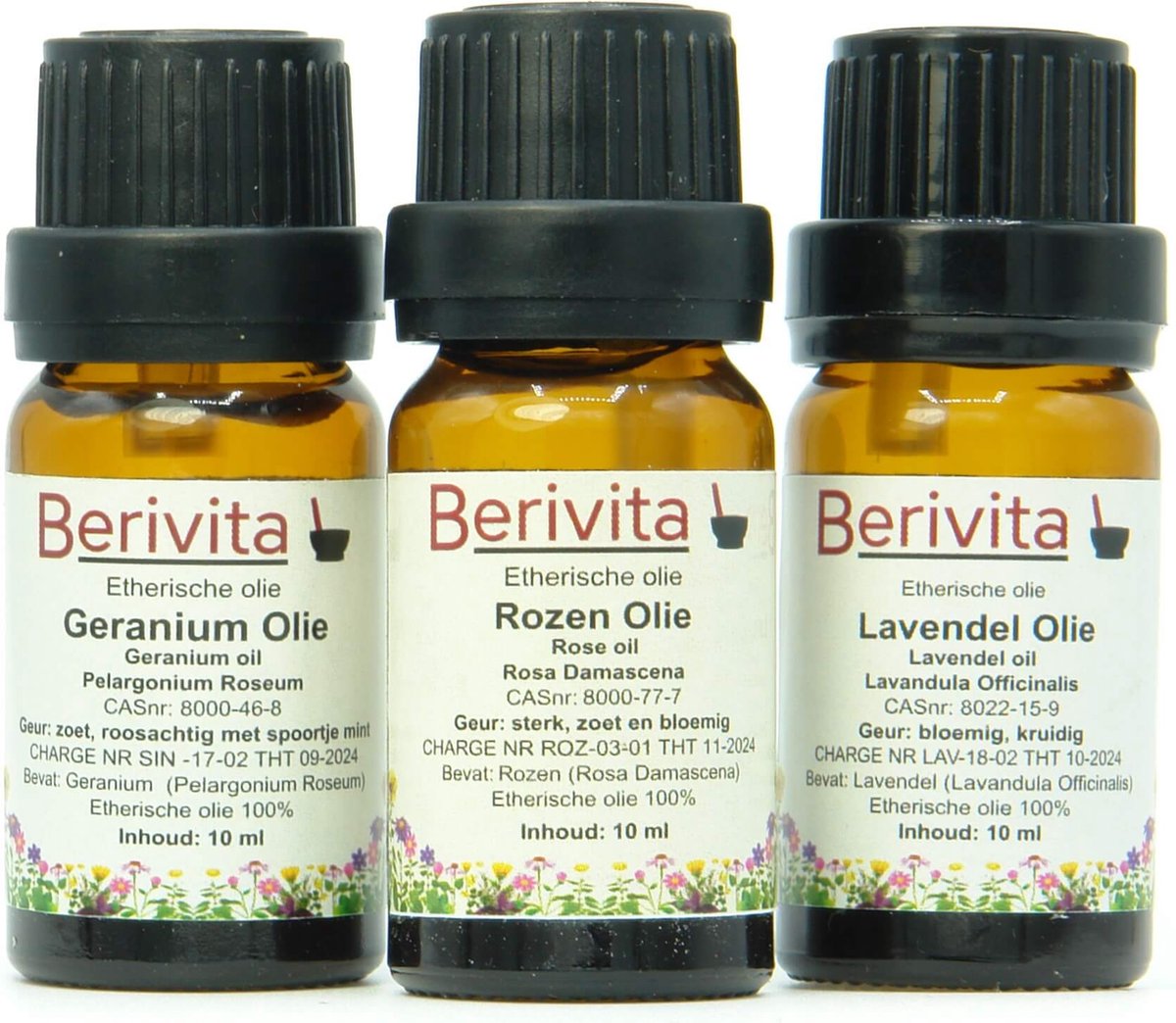Goedkoopste Bloemen Etherische Olie Set - Rozenolie 10ml, Geraniumolie 10ml en Lavendelolie 10ml - Essentiële Olie Set