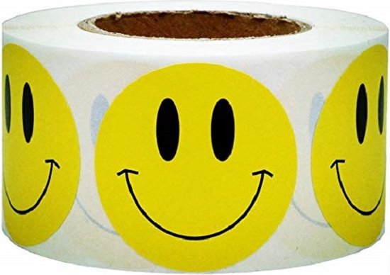 500 Autocollants Smiley Rond 3,8 cm Jaune en Rouleau - Reward Stickers  Enfants