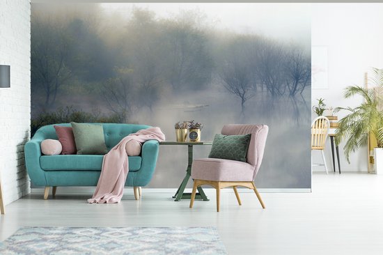 Behang - Fotobehang Redwood forest ingesloten door een dichte mist - Breedte 600 cm x hoogte 400 cm