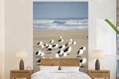 Behang - Fotobehang Een groep grote mantelmeeuwen op het strand bij zee - Breedte 170 cm x hoogte 260 cm