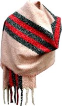 Lange Warme Dames Sjaal - Omslagdoek - Extra Dikke Kwaliteit - Gestreept - Roze - Rood - Groen - 190 x 50 cm