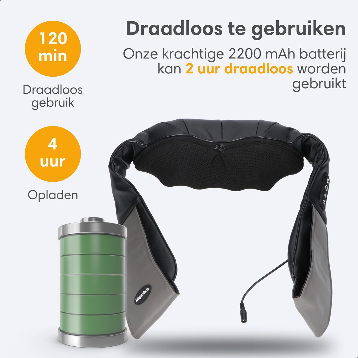 Lifeproducts Shiatsu Massagekussen Draadloos - Massage Apparaat voor Nek en Schouder - Elektrisch Nekmassage Apparaat - Massage Apparaten - Massageapparaten met Infrarood Verwarming - Met Carrybag — cadeau in Verzorging - foto 6