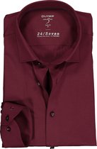 OLYMP Level 5 24/Seven body fit overhemd - bordeaux rood tricot - Strijkvriendelijk - Boordmaat: 41