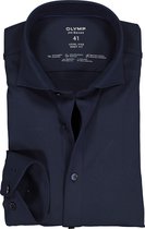 OLYMP Level 5 24/Seven body fit overhemd - mouwlengte 7 - marine blauw tricot - Strijkvriendelijk - Boordmaat: 40