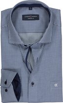 CASA MODA comfort fit overhemd - donkerblauw met wit geruit structuur (contrast) - Strijkvrij - Boordmaat: 44