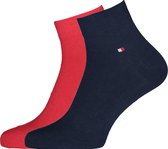 Tommy Hilfiger Quarter Socks (2-pack) - herensokken katoen kort - Tommy original rood en blauw -  Maat: 39-42