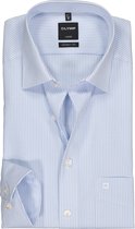 OLYMP Luxor modern fit overhemd - mouwlengte 7 - lichtblauw met wit gestreept - Strijkvrij - Boordmaat: 44