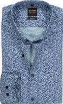 OLYMP Level 5 body fit overhemd - donkerblauw mini bloem dessin - Strijkvriendelijk - Boordmaat: 40