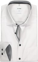 OLYMP Luxor comfort fit overhemd - wit (zwart contrast) - Strijkvrij - Boordmaat: 47