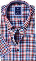 Redmond regular fit overhemd - korte mouw - rood - groen - blauw geruit - Strijkvriendelijk - Boordmaat: 39/40