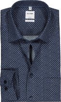 OLYMP Luxor comfort fit overhemd - mouwlengte 7 - marine blauw met wit stipje - Strijkvrij - Boordmaat: 44