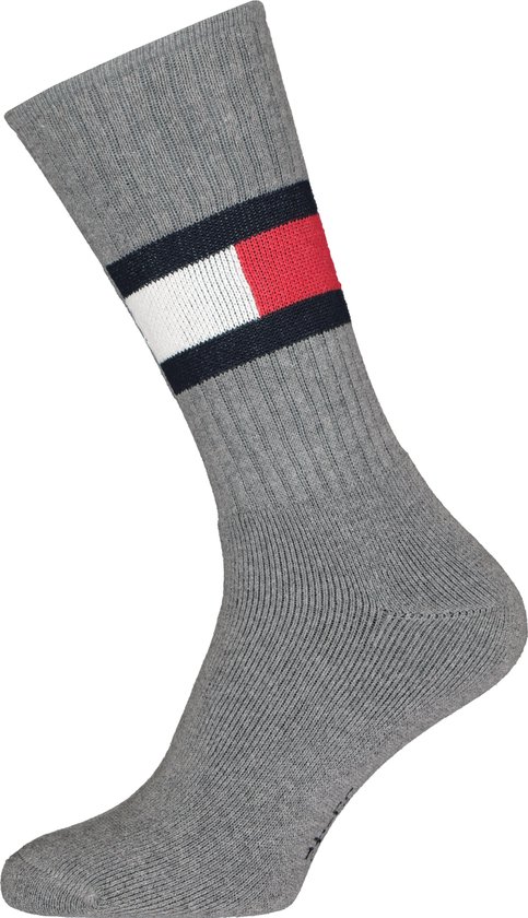Tommy Hilfiger Flag Socks (1-pack) - unisex sportsokken katoen - grijs melange - Maat: 35-38