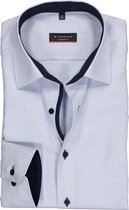 ETERNA modern fit overhemd - mouwlengte 7 - structuur heren overhemd - lichtblauw met wit (donkerblauw contrast) - Strijkvrij - Boordmaat: 45