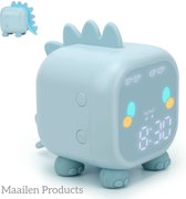 Maailen Products Sleep trainer - Réveil pour enfants - Dino - Veilleuse - Comprend un manuel - Rechargeable par USB - Sans fil - Blauw