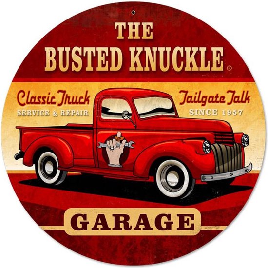 The Busted Knuckle Garage Zwaar Metalen Bord - 36 cm ø