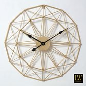 LW Collection Megan 60cm moderne wandklok goud met zwarte wijzers - Industriële muurklok metaal - Moderne wandklok stil uurwerk
