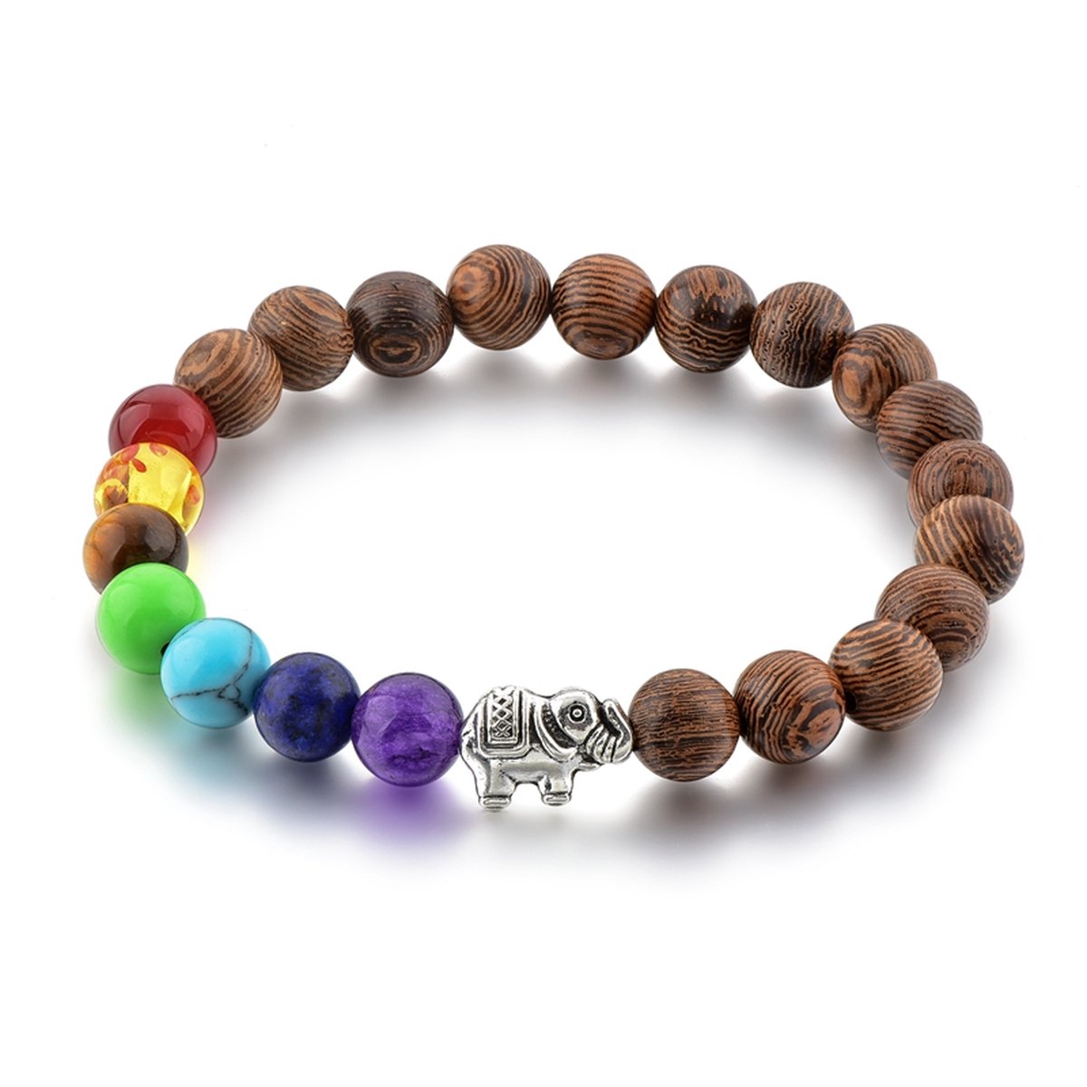 Sparkolia Kralenarmband Hout Chakra Olifant | 19 cm | bruin
