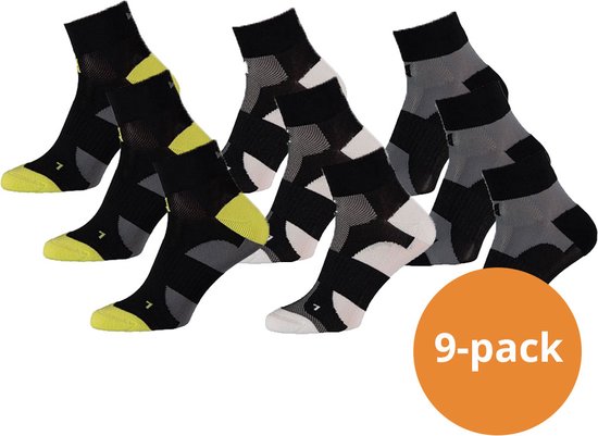 Xtreme Sockswear Fietssokken Quarter - 9 paar Zwarte fiets sokken - Enkelhoogte - Maat 35/38