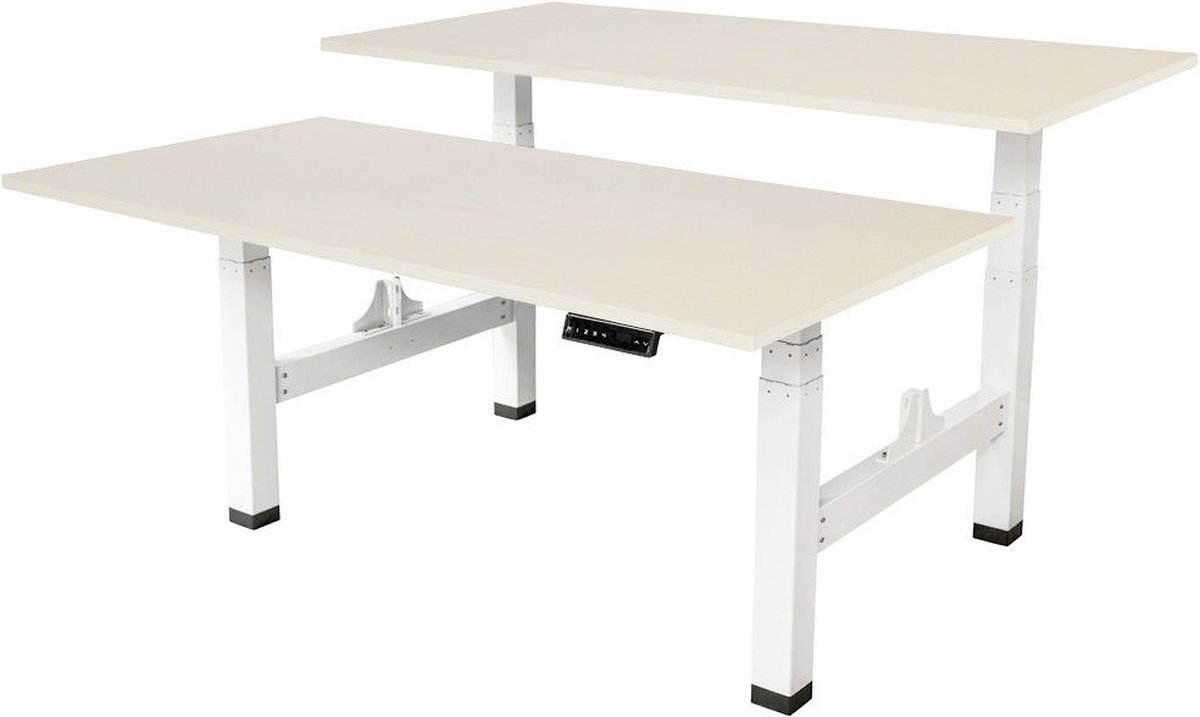 Sedero Elektrisch verstelbaar duo bureau - 180x80 cm - Two dual motor - Wit met Licht eiken