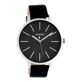 OOZOO Timepieces - Zilveren horloge met zwarte leren band - C10569 - Ø45