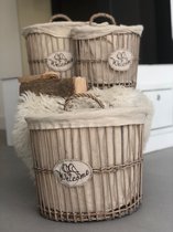 Clayre & Eef - Rattan Mand (3) 38 x 22 x 34/33 x 17 x 30/27 x 13 x 26 cm beige - Opbergmandjes - Woon Decoratie