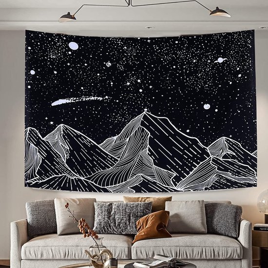 Montagnes Nature Univers Zwart Wit - Tapisserie - 200x140 cm - Groot  tapisserie - Poster | bol