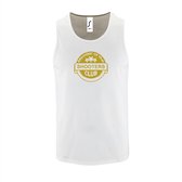 Witte Tanktop sportshirt met " Member of the Shooters club " Print Goud Size S