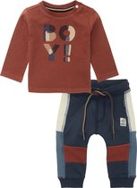 Noppies - kledingset - 2 delig - Joggingbroek blauw - Shirt bordeaux met print - Maat 68