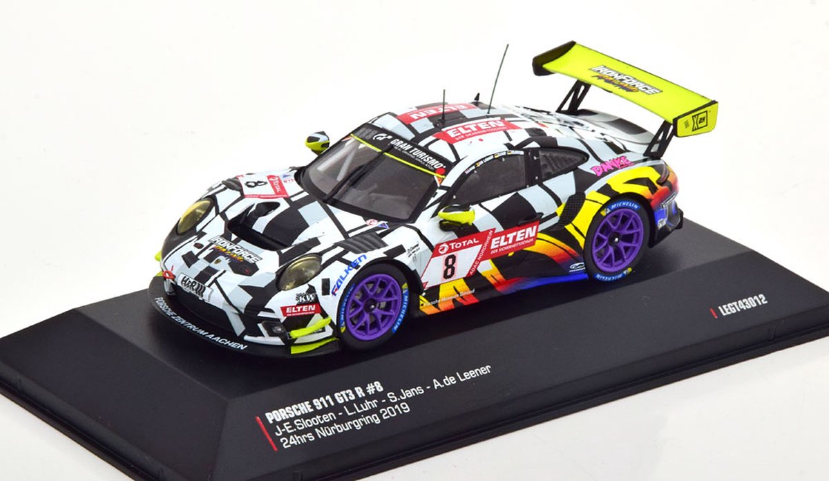 Porsche 911 GT3 R No.8, 24Hrs Nürburgring 2019 "Iron Force" Slooten/Luhr/Jans/de Leener 1-43 Ixo Models