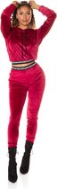 Dames Huispak | Tracksuit | Joggingpak | High Enkel | Crop Top | 2-Delig Home Wear | Velours | Trainingspak | Sport Kleding | Bordeaux Rood | Maat M