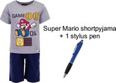 Super Mario Bross Short Pyjama - Melegrijs/donkerblauw - 100% Katoen. Maat 122 cm / 7 jaar + EXTRA 1 Stylus Pen.