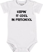 Baby Rompertje met tekst 'Keepin it cool in preschool' | Korte mouw l | wit zwart | maat 62/68 | cadeau | Kraamcadeau | Kraamkado