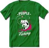 Cool People Do Fishing - Vissen T-Shirt | Roze | Grappig Verjaardag Vis Hobby Cadeau Shirt | Dames - Heren - Unisex | Tshirt Hengelsport Kleding Kado - Donker Groen - XXL