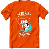 Cool People Do Fishing - Vissen T-Shirt | Blauw | Grappig Verjaardag Vis Hobby Cadeau Shirt | Dames - Heren - Unisex | Tshirt Hengelsport Kleding Kado - Oranje - M