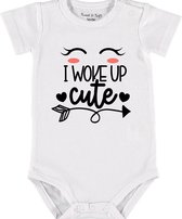 Baby Rompertje met tekst 'I woke up this cute' | Korte mouw l | wit zwart | maat 62/68 | cadeau | Kraamcadeau | Kraamkado