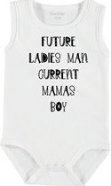 Baby Rompertje met tekst 'Future ladies man, current mamas boy' | mouwloos l | wit zwart | maat 50/56 | cadeau | Kraamcadeau | Kraamkado
