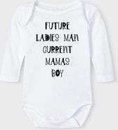 Baby Rompertje met tekst 'Future ladies man, current mamas boy' |Lange mouw l | wit zwart | maat 50/56 | cadeau | Kraamcadeau | Kraamkado